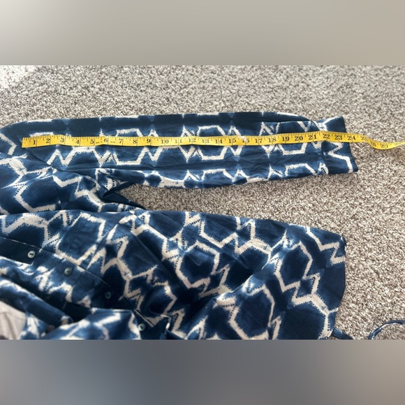 Lafayette 148 Tunic Top Geometric Batik Print Button Front Size 14 Belted - Picture 8 of 11